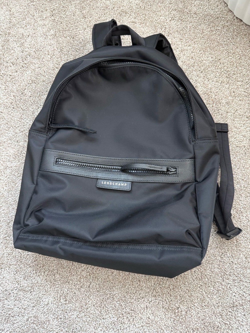 Longchamp Neo Nylon Backpack with Front Zip Pocket in Black
